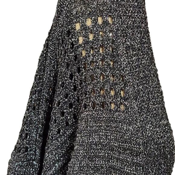 Novelty Stitch Black and Metallic Silver Crocheted Open Weave Cardigan Sweater - Picture 2 of 7